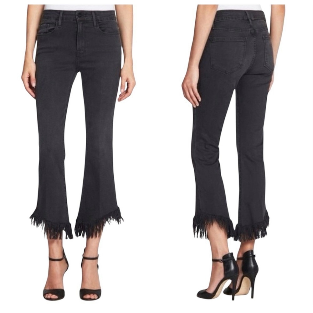 FRAME Size 27 Le Crop Mini Boot Shredded Hem Mid Rise Jeans Fox Park Wash $258